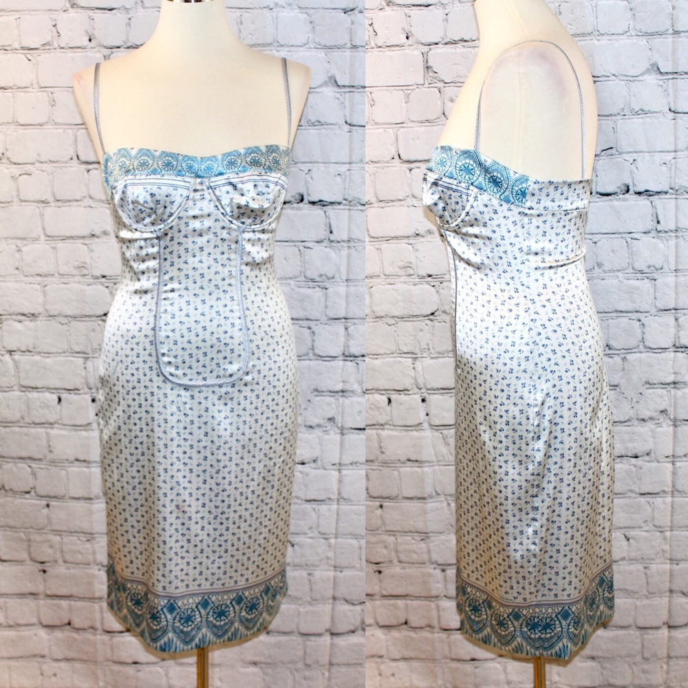 Roberto Cavalli blue silk print slip dress
